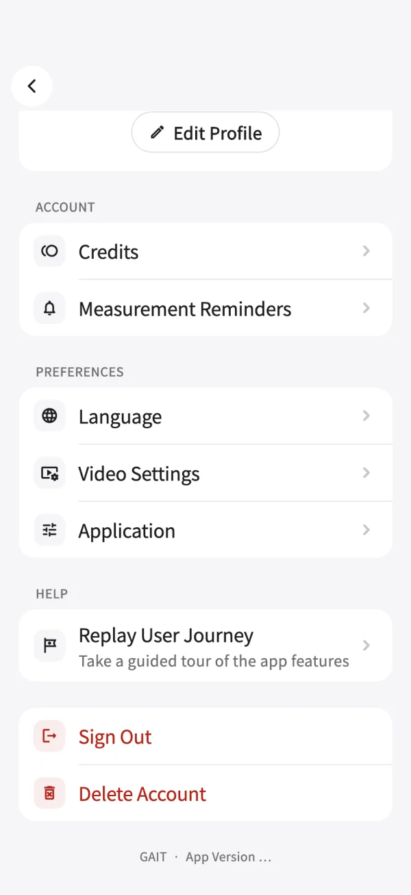 Step Doctor profile screen with the Delete Account option at the bottom