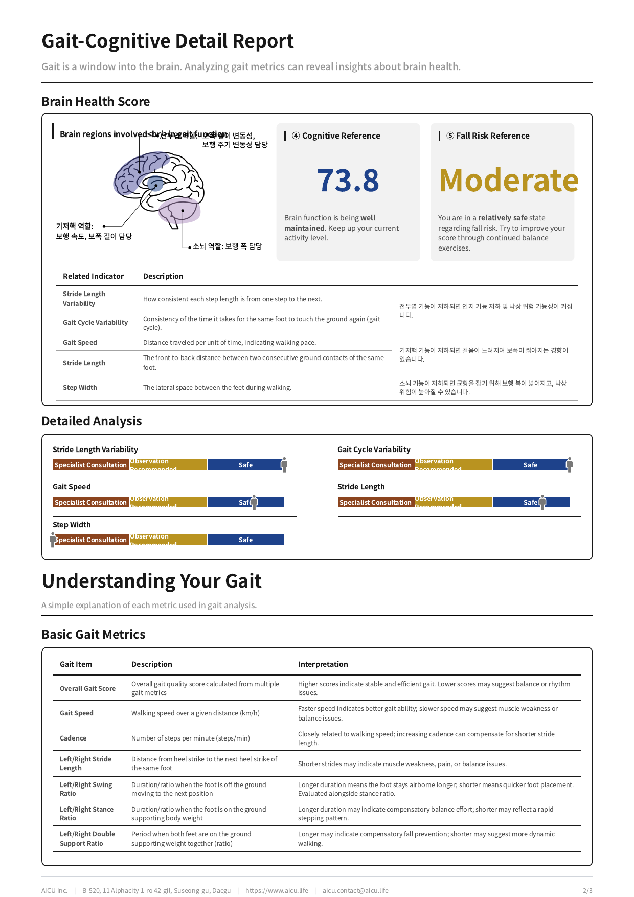 Preview of the English gait analysis report